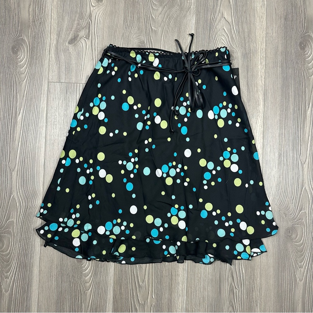 NWT Briggs New York Black White Polka Dot Tiered Skirt Women’s M Y2K Retro
